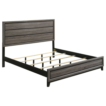 King Panel Bed - Gray Oak Wood Frame