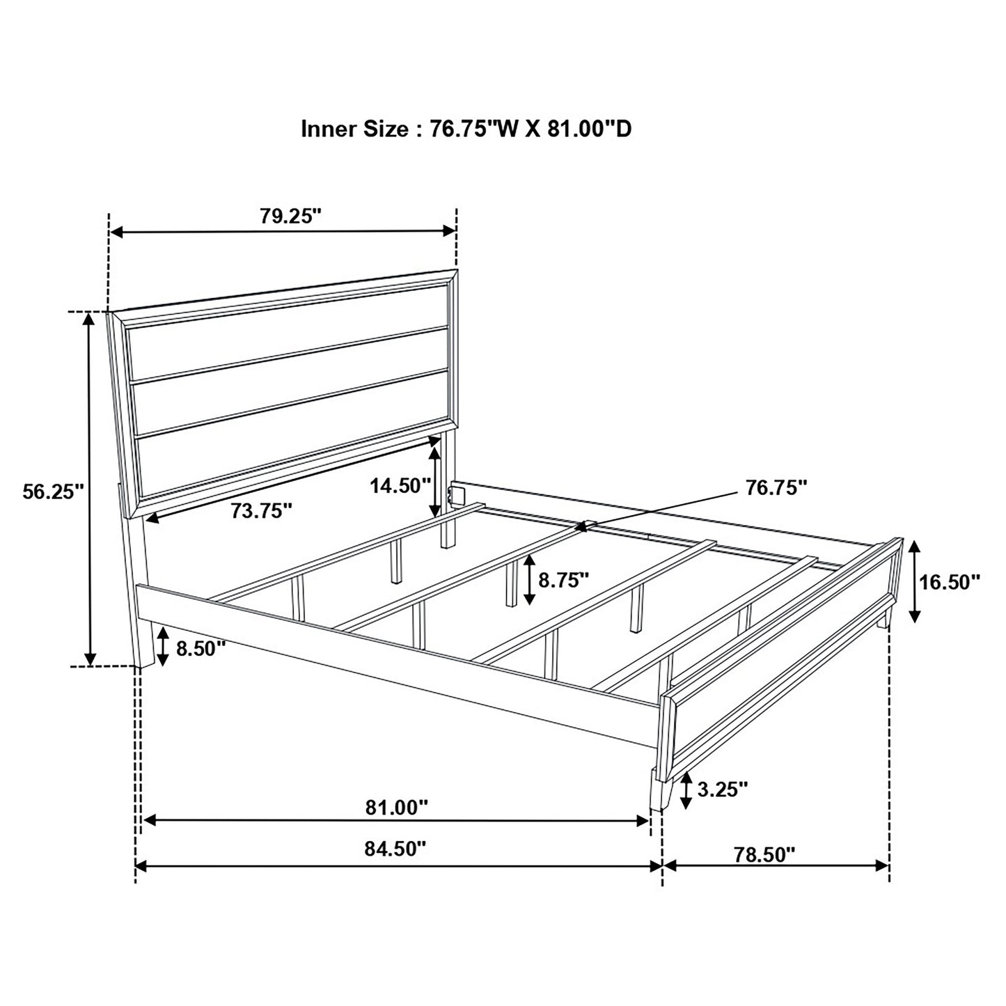 King Panel Bed - Gray Oak Wood Frame