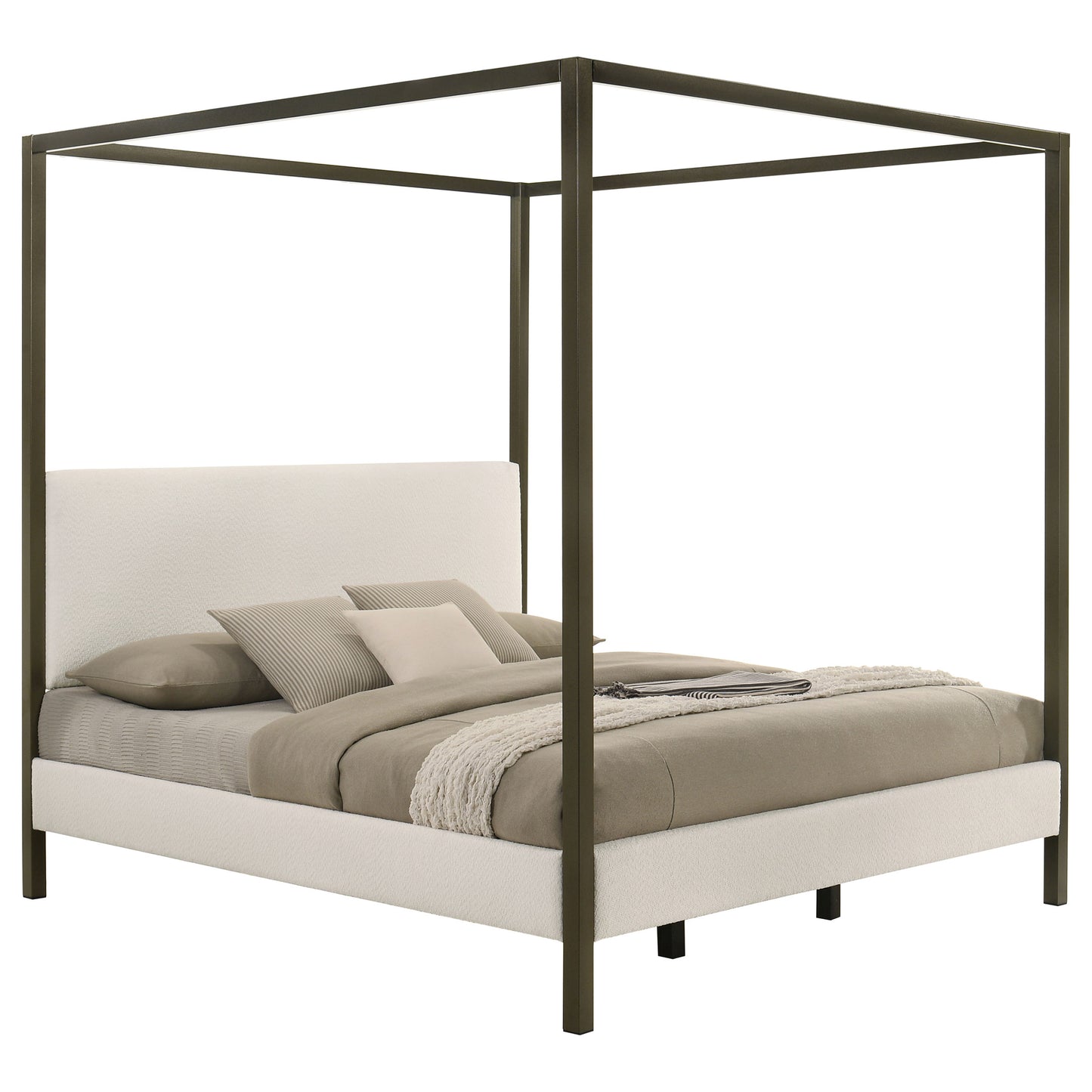 Vanilla White Eastern King Canopy Bed - No Box Spring Needed for Bedroom