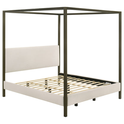 Vanilla White Eastern King Canopy Bed - No Box Spring Needed for Bedroom