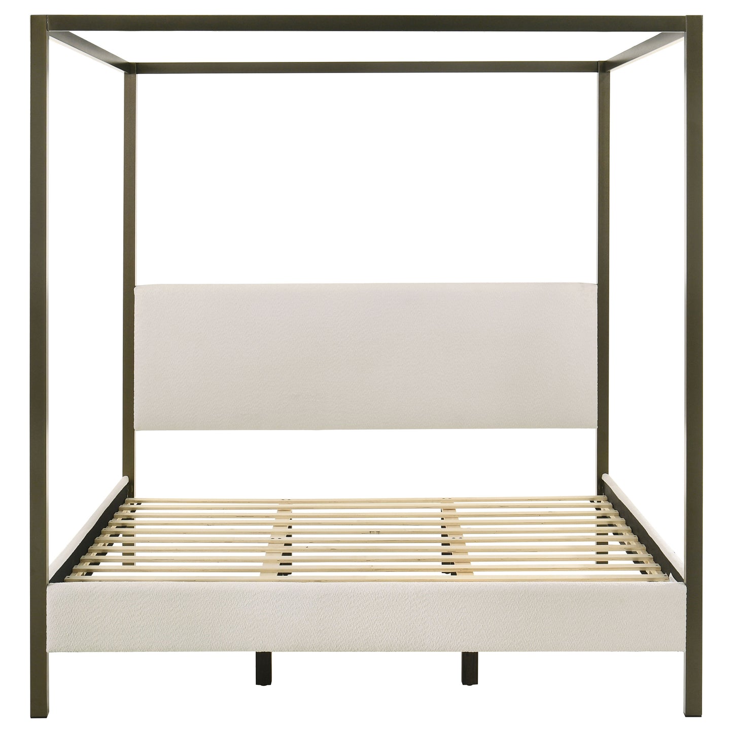 Vanilla White Eastern King Canopy Bed - No Box Spring Needed for Bedroom