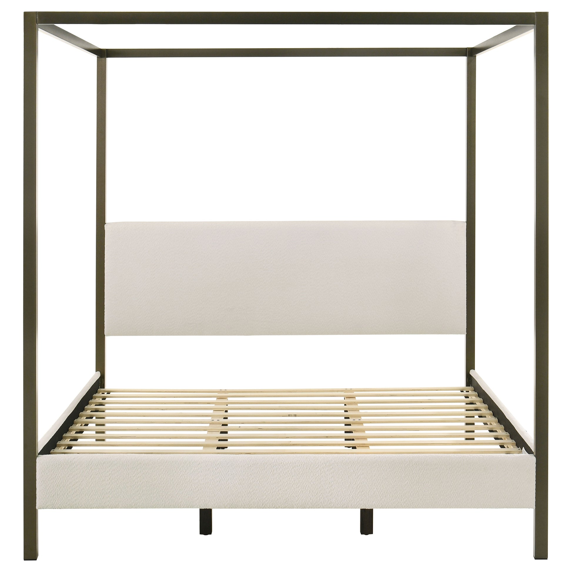 Vanilla White Eastern King Canopy Bed - No Box Spring Needed for Bedroom