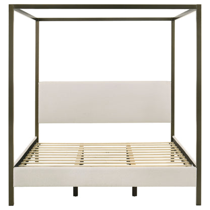 Vanilla White Eastern King Canopy Bed - No Box Spring Needed for Bedroom