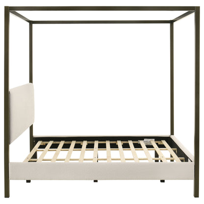 Vanilla White Eastern King Canopy Bed - No Box Spring Needed for Bedroom