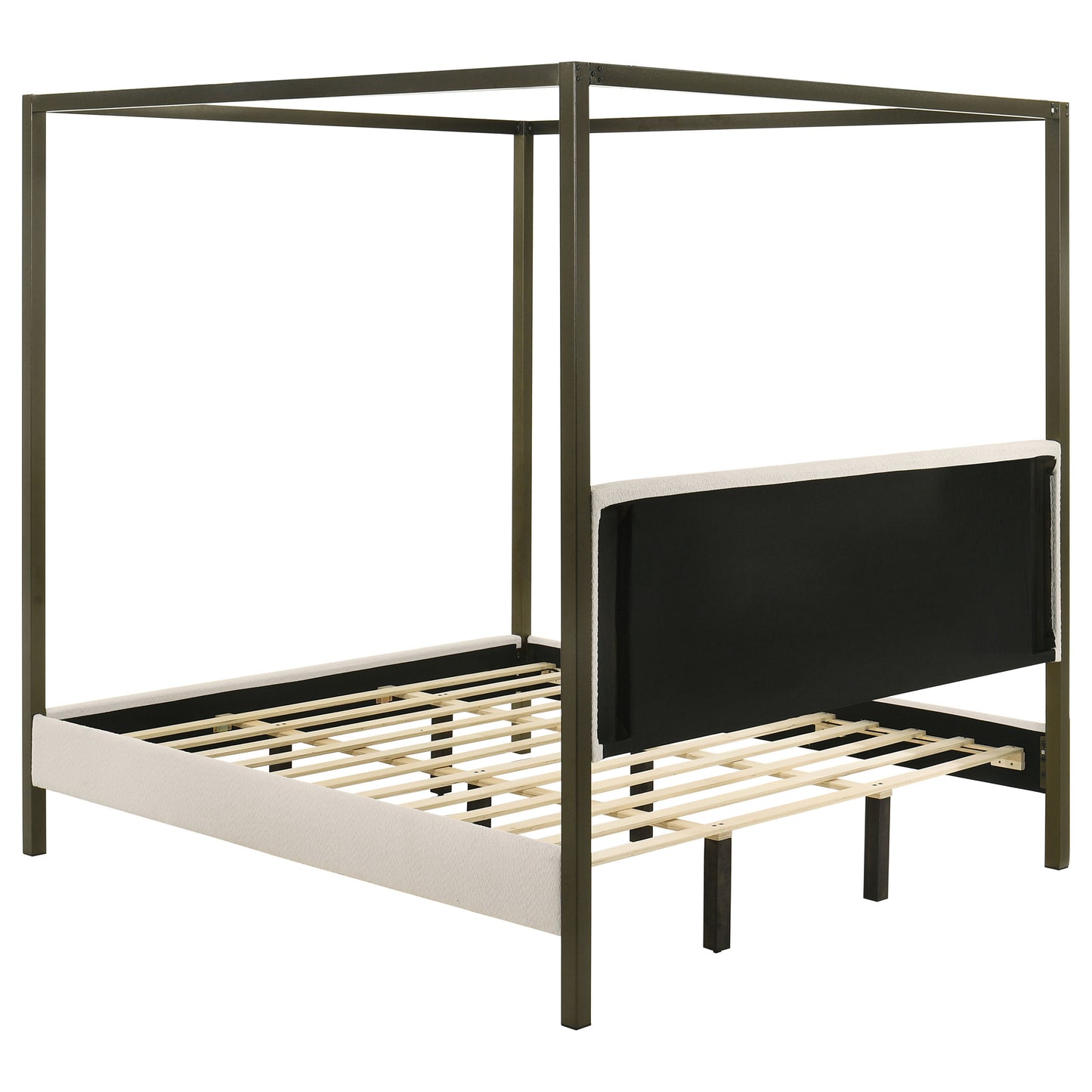 Vanilla White Eastern King Canopy Bed - No Box Spring Needed for Bedroom