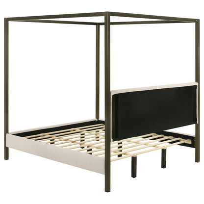 Vanilla White Eastern King Canopy Bed - No Box Spring Needed for Bedroom