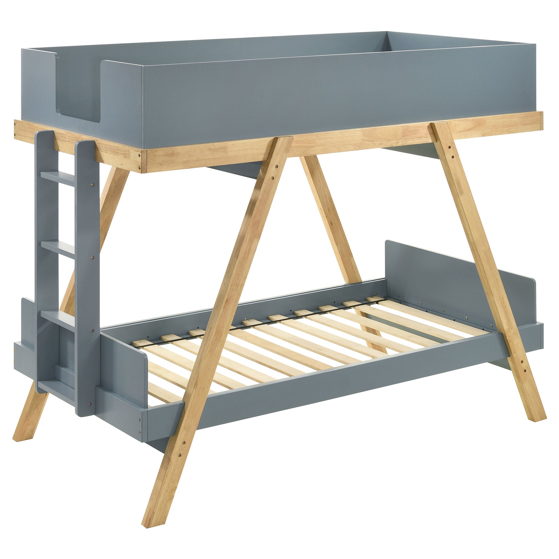 Hicks Blue Twin Over Twin Bunk Bed - Wood Frame for Bedroom