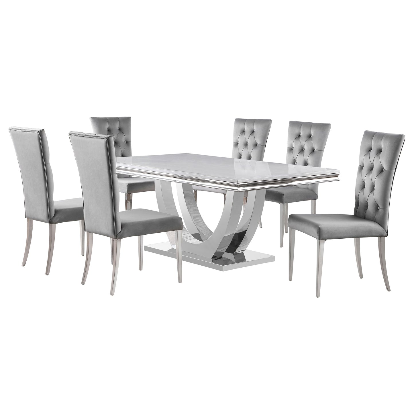 Grey Rectangular Dining Table Set - Seats 6