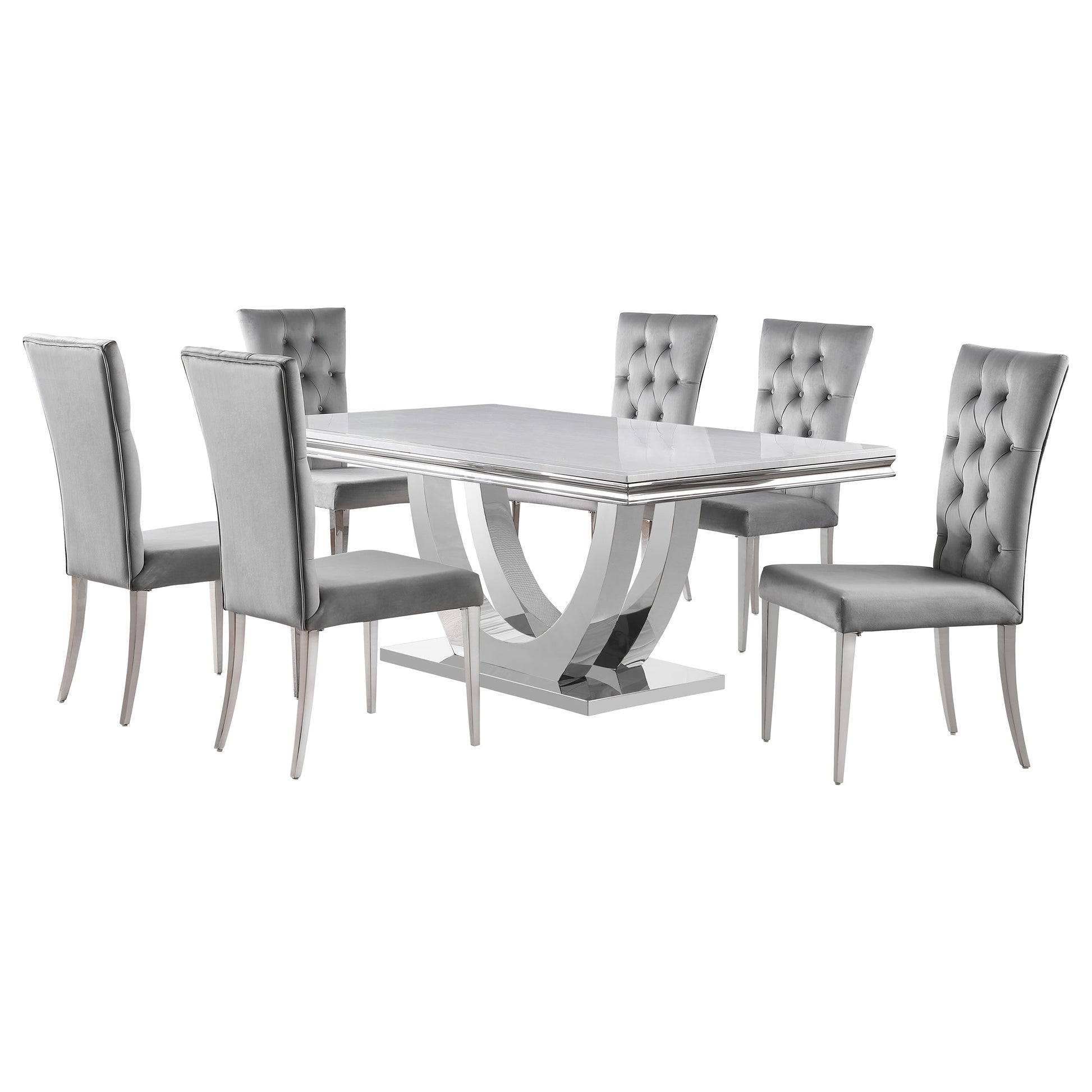 Grey Rectangular Dining Table Set - Seats 6