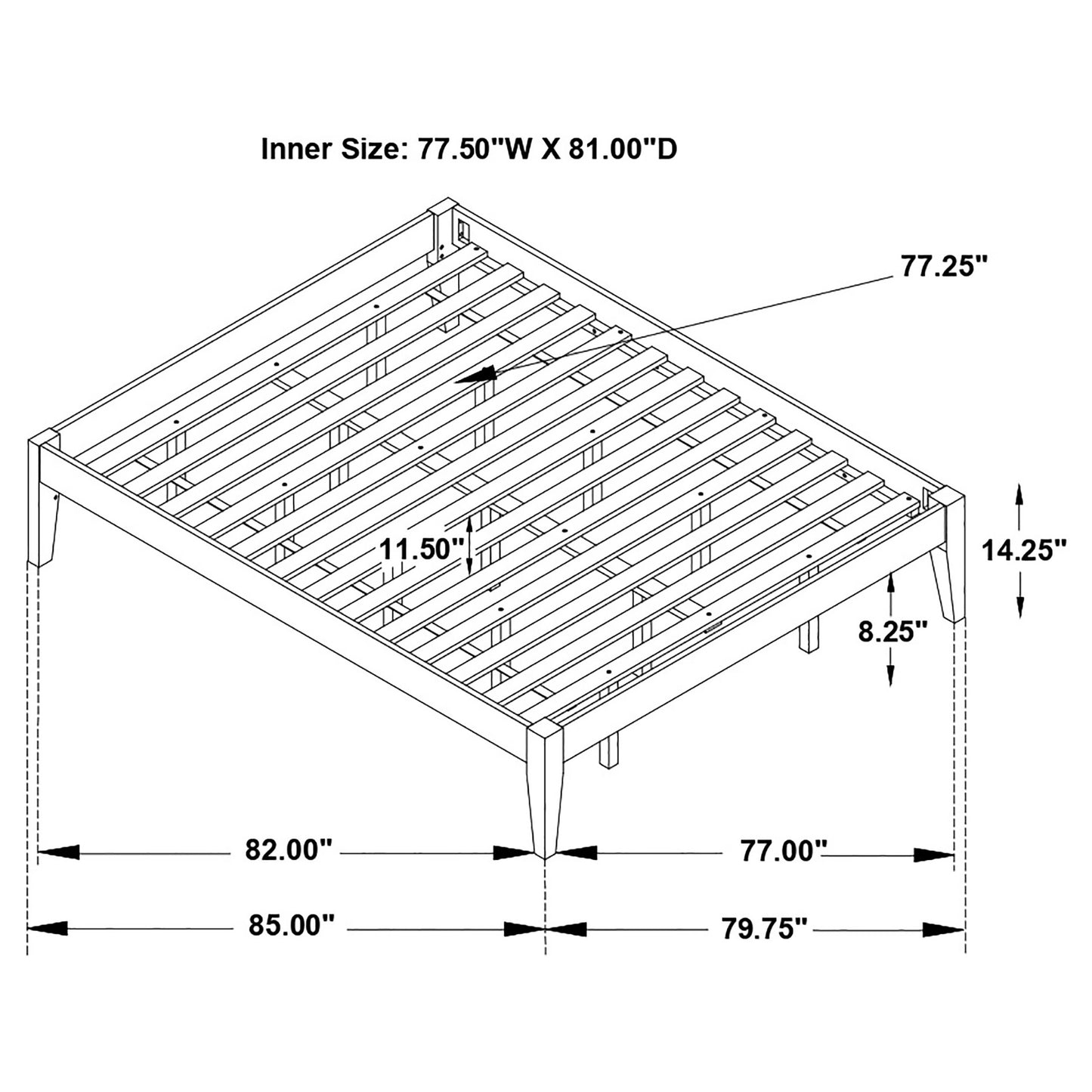Black Eastern King Platform Bed - No Box Spring Needed
