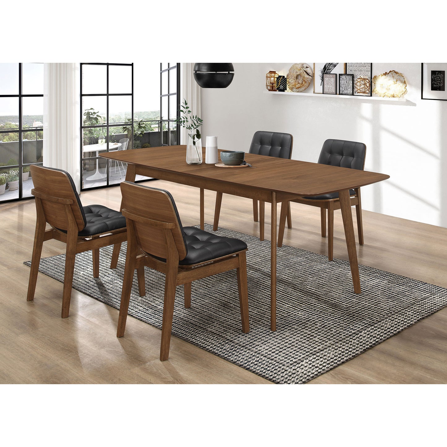 Draper Natural Walnut and Black 5-piece Rectangular Dining Set