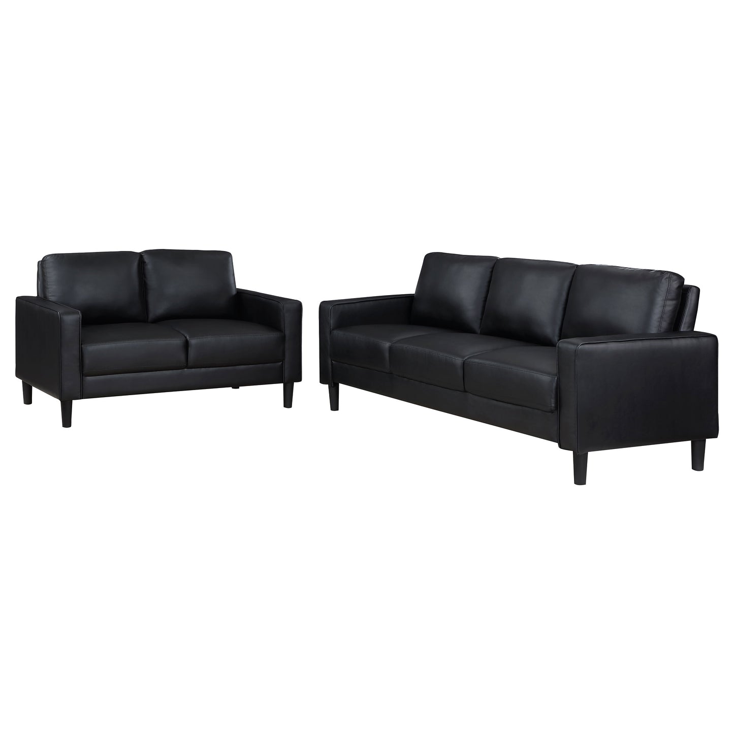 Black Upholstered Sofa Set - 2 Piece Track Arm Sofa for Living Room