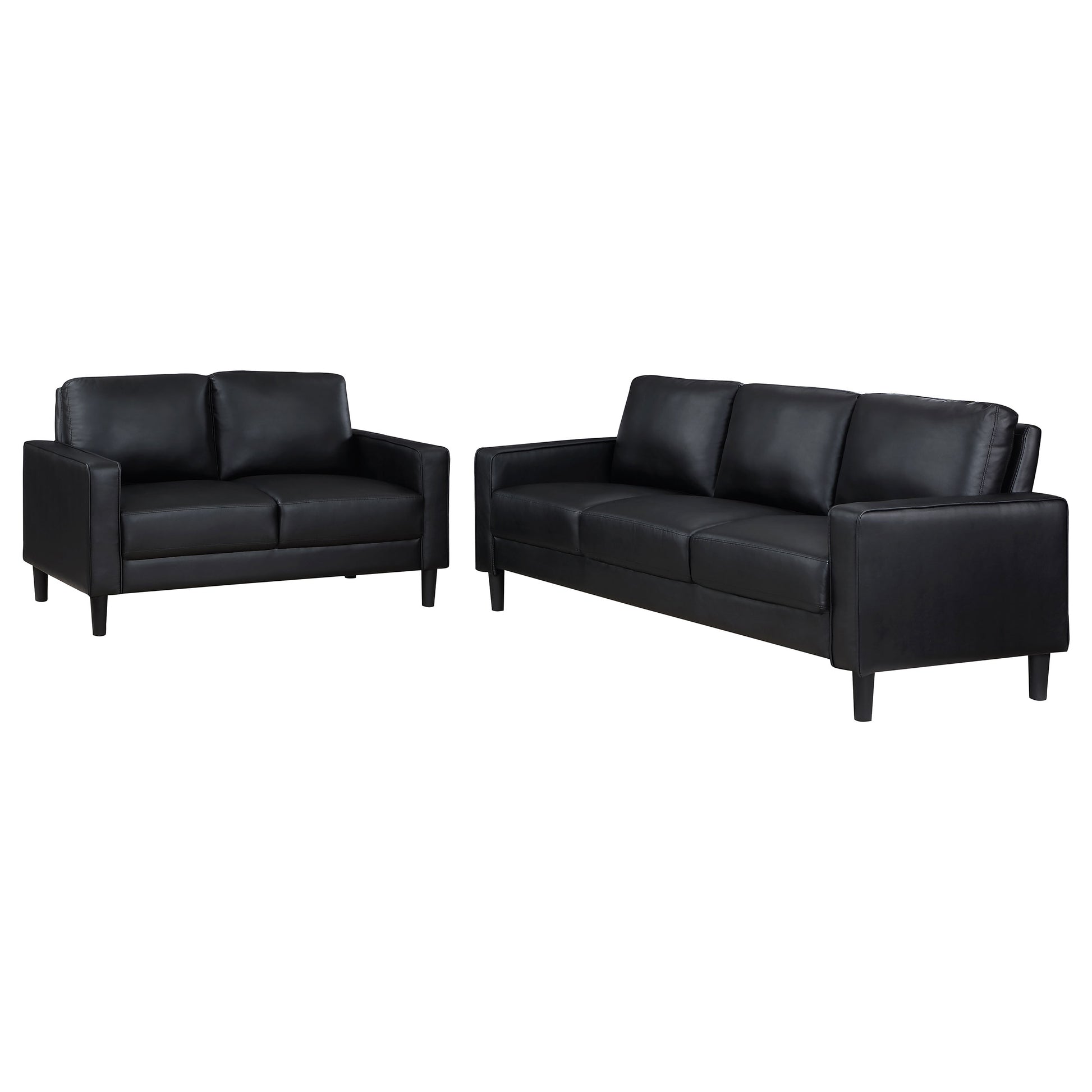 Black Upholstered Sofa Set - 2 Piece Track Arm Sofa for Living Room