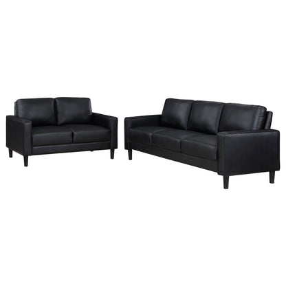 Black Upholstered Sofa Set - 2 Piece Track Arm Sofa for Living Room