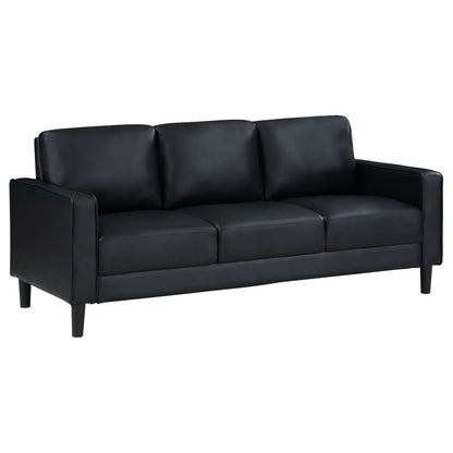 Black Upholstered Sofa Set - 2 Piece Track Arm Sofa for Living Room