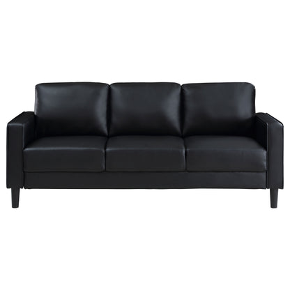 Black Upholstered Sofa Set - 2 Piece Track Arm Sofa for Living Room