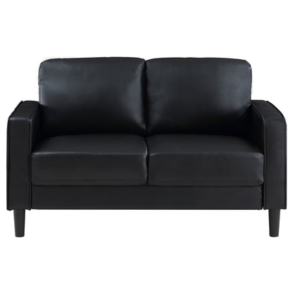 Black Upholstered Sofa Set - 2 Piece Track Arm Sofa for Living Room