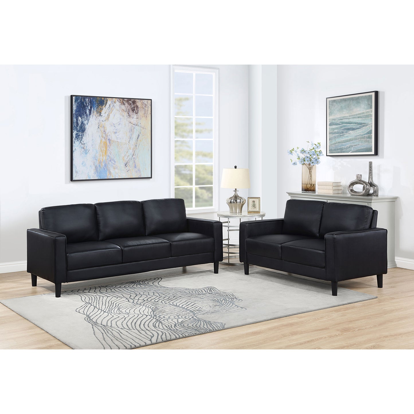Ruth Black 2-piece Track Arm Sofa Set