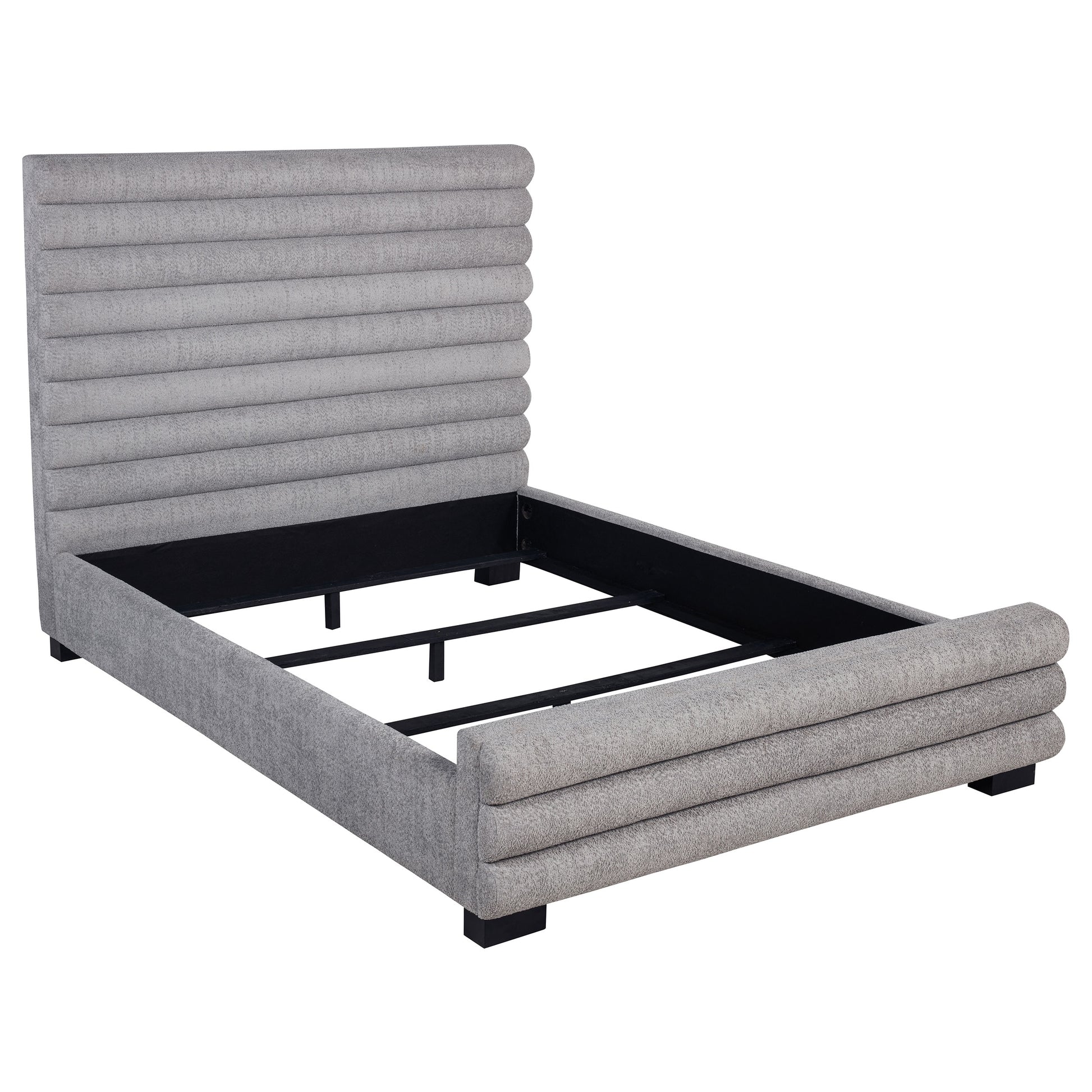Grey Upholstered Queen Bed Frame - Modern Bedroom Style