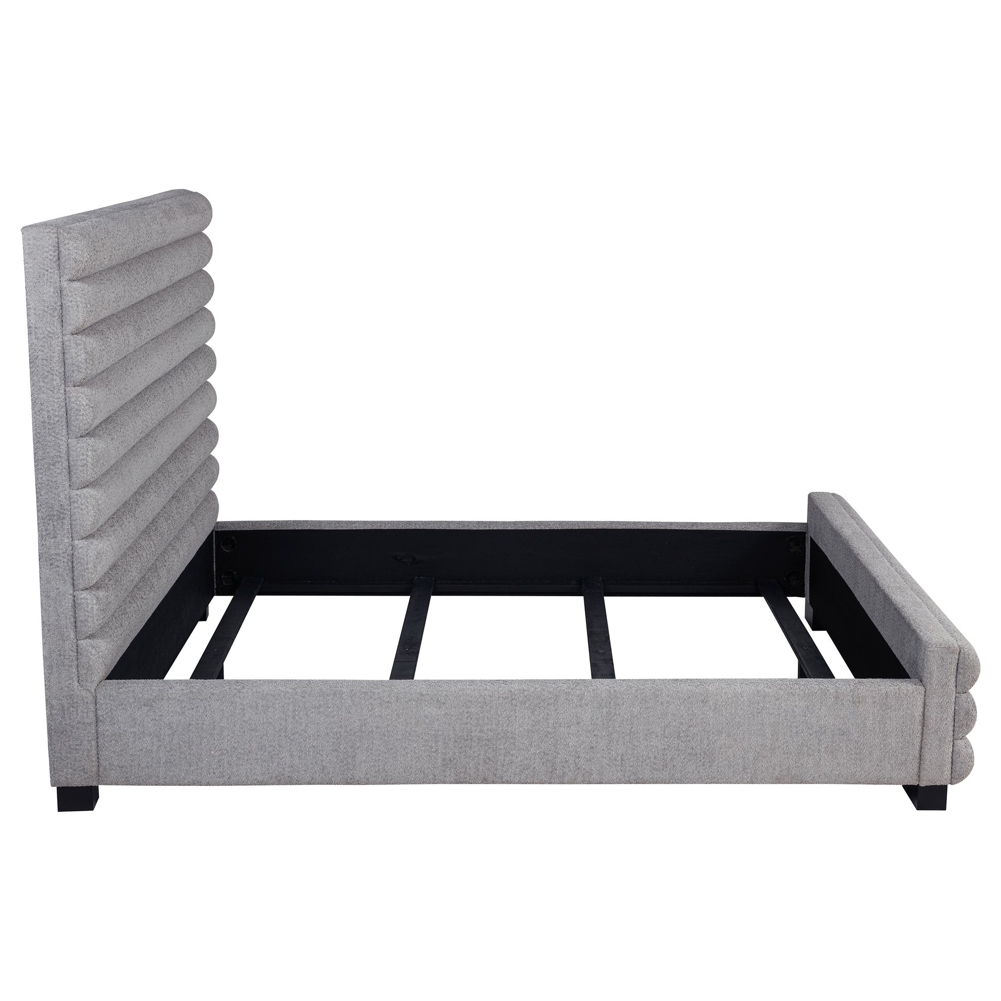 Grey Upholstered Queen Bed Frame - Modern Bedroom Style