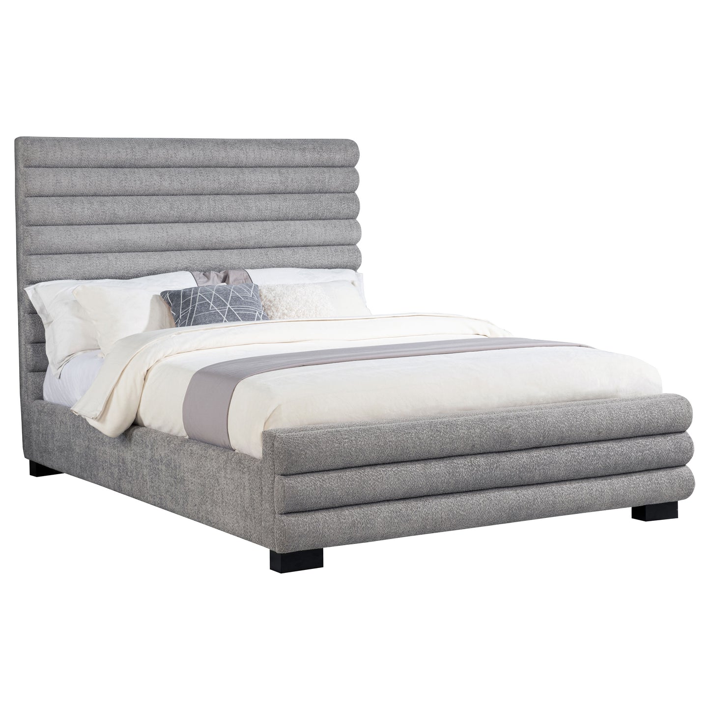 Grey Upholstered Queen Bed Frame - Modern Bedroom Style