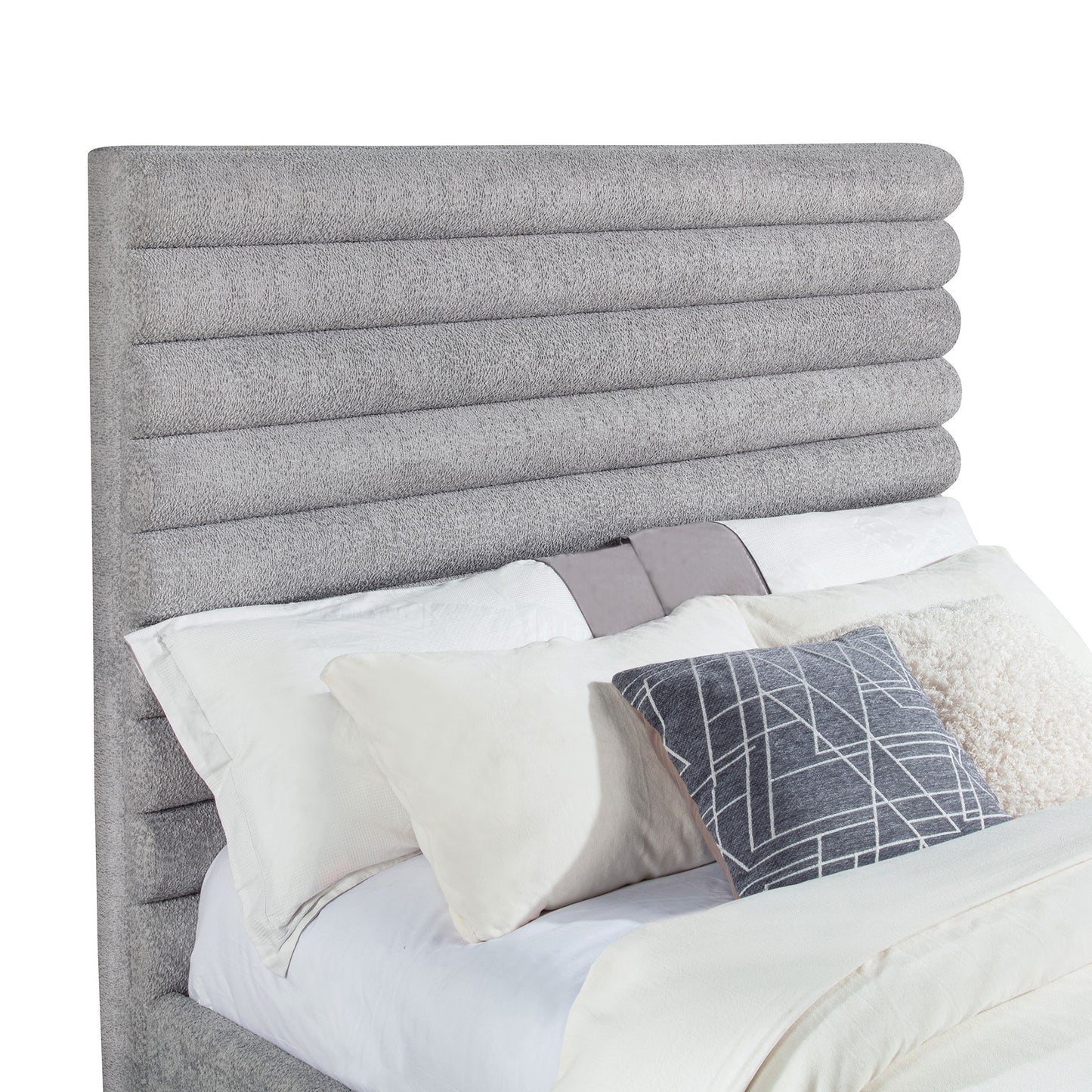 Grey Upholstered Queen Bed Frame - Modern Bedroom Style