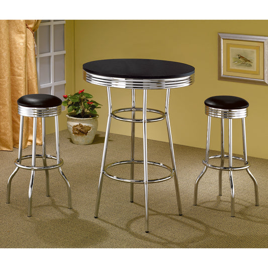 Black 3-piece Round 1950s Bistro Pub Bar Table Set