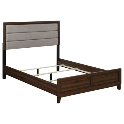 Queen Walnut Upholstered Bed Frame - Transitional Style