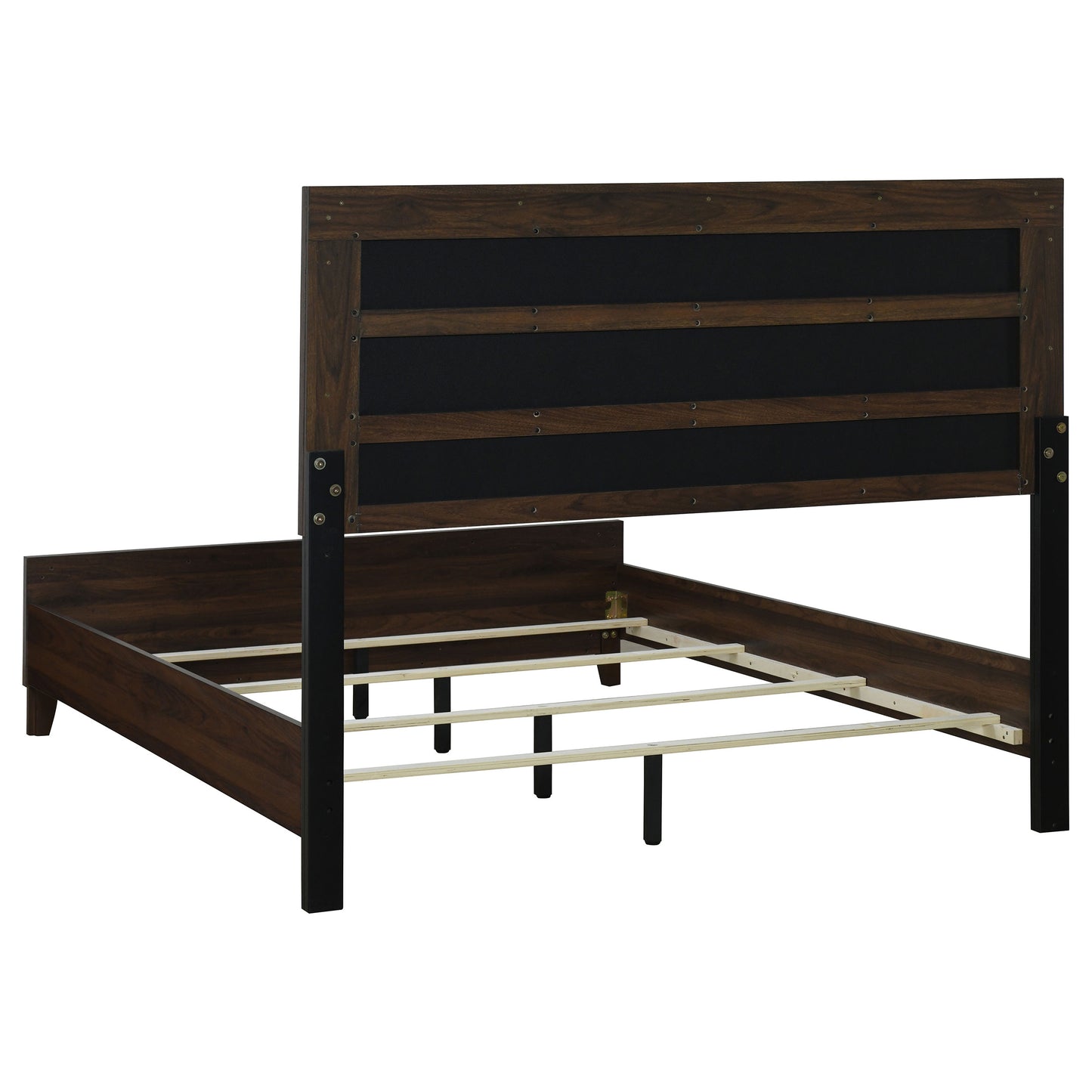 Queen Walnut Upholstered Bed Frame - Transitional Style