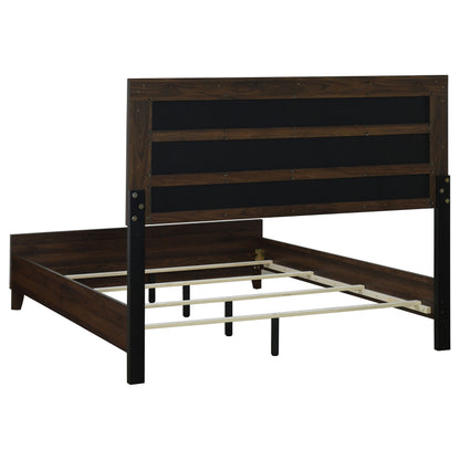 Queen Walnut Upholstered Bed Frame - Transitional Style