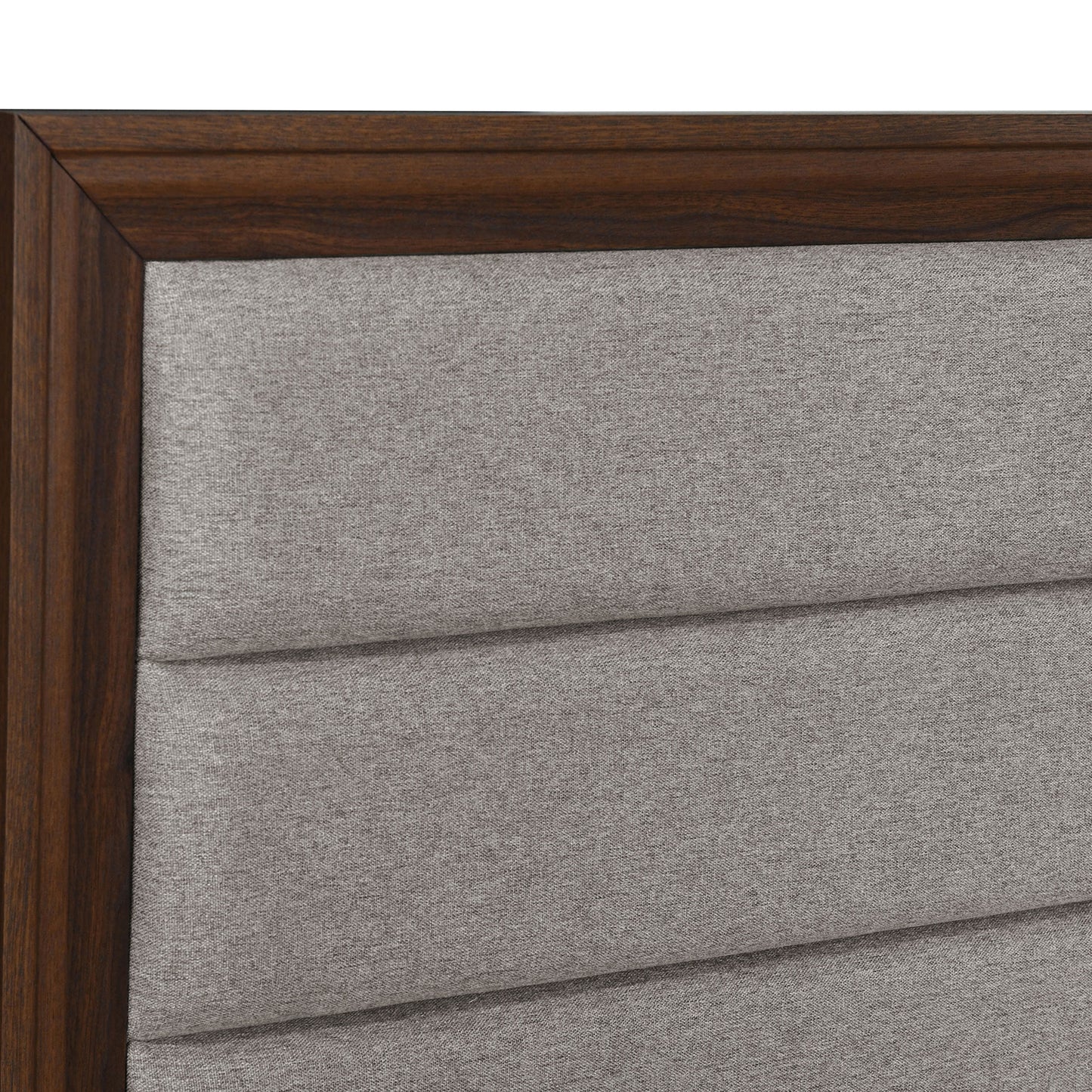 Queen Walnut Upholstered Bed Frame - Transitional Style