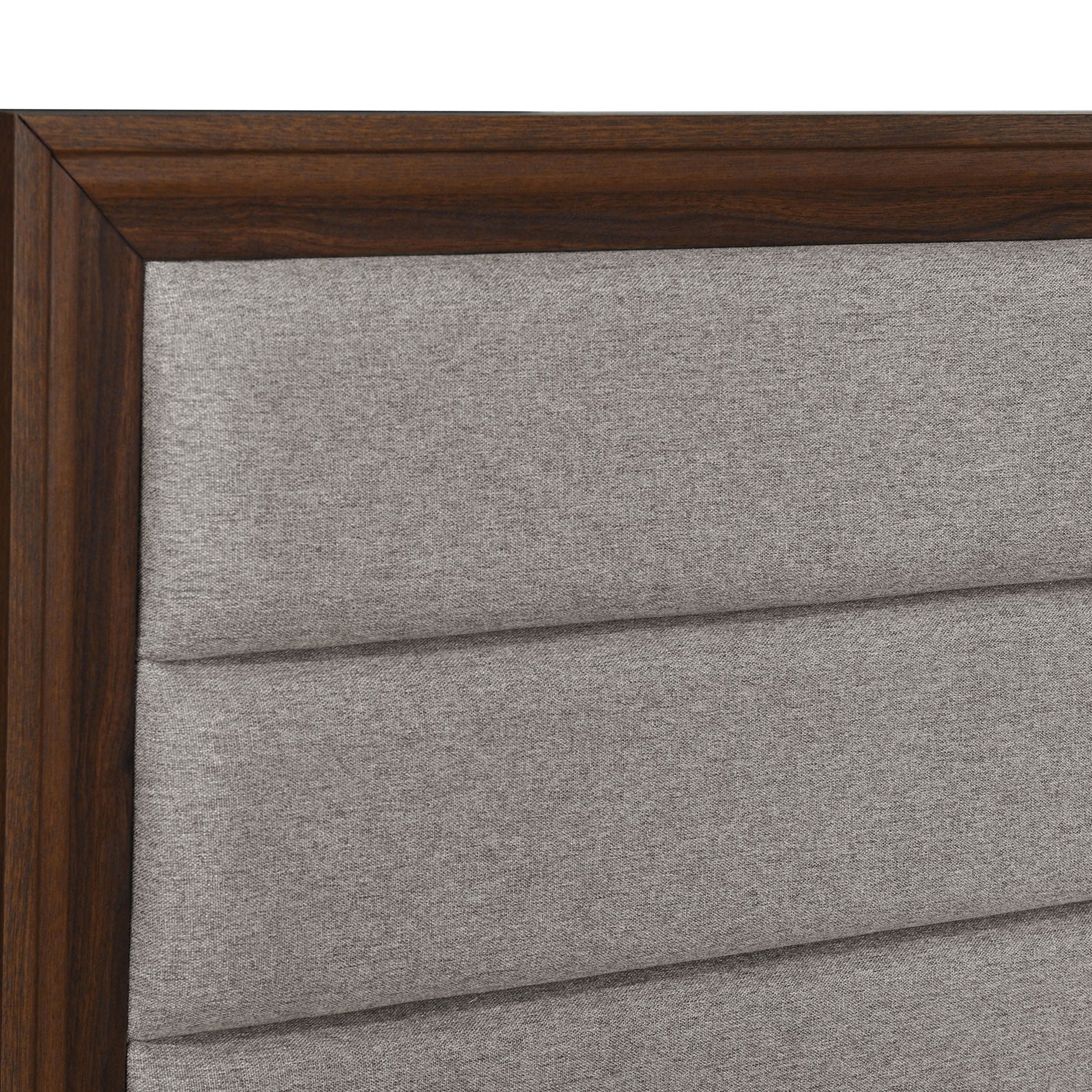 Queen Walnut Upholstered Bed Frame - Transitional Style