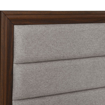 Queen Walnut Upholstered Bed Frame - Transitional Style