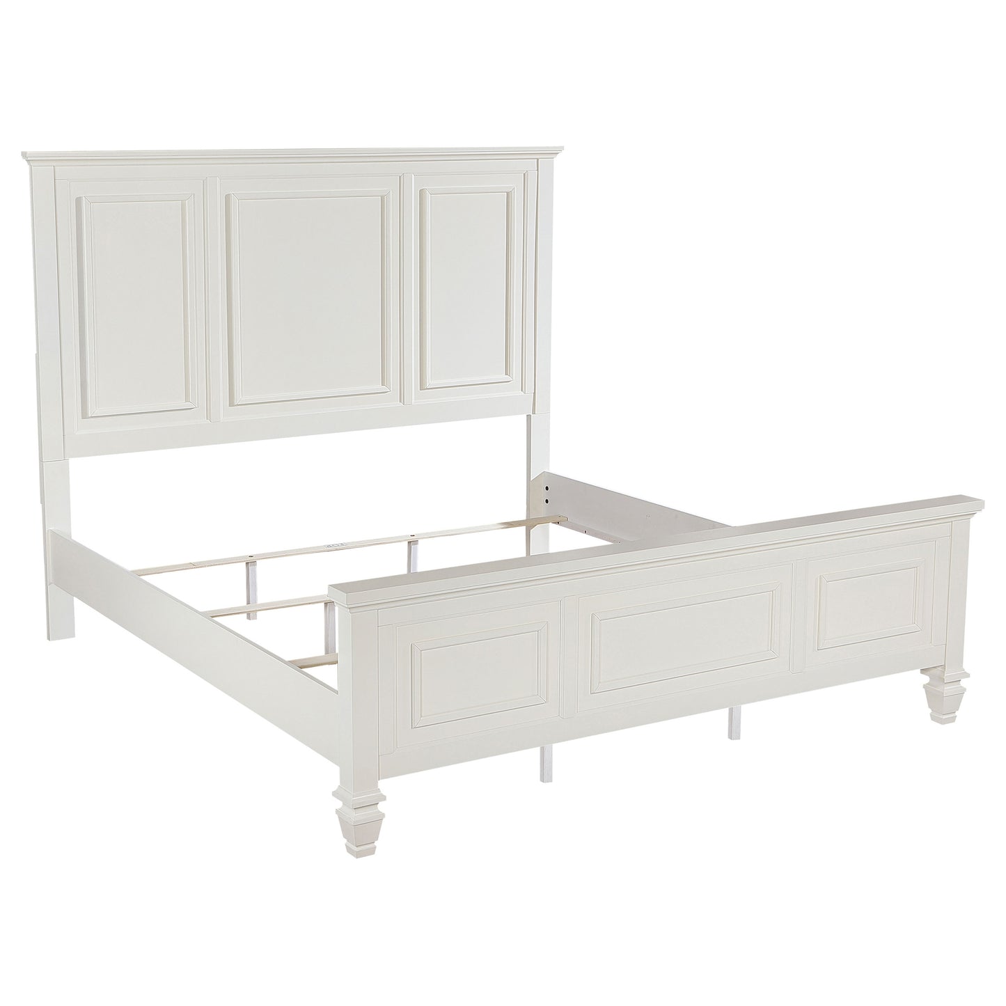 King Panel Bed Cream White Wood Frame 63" for Bedroom