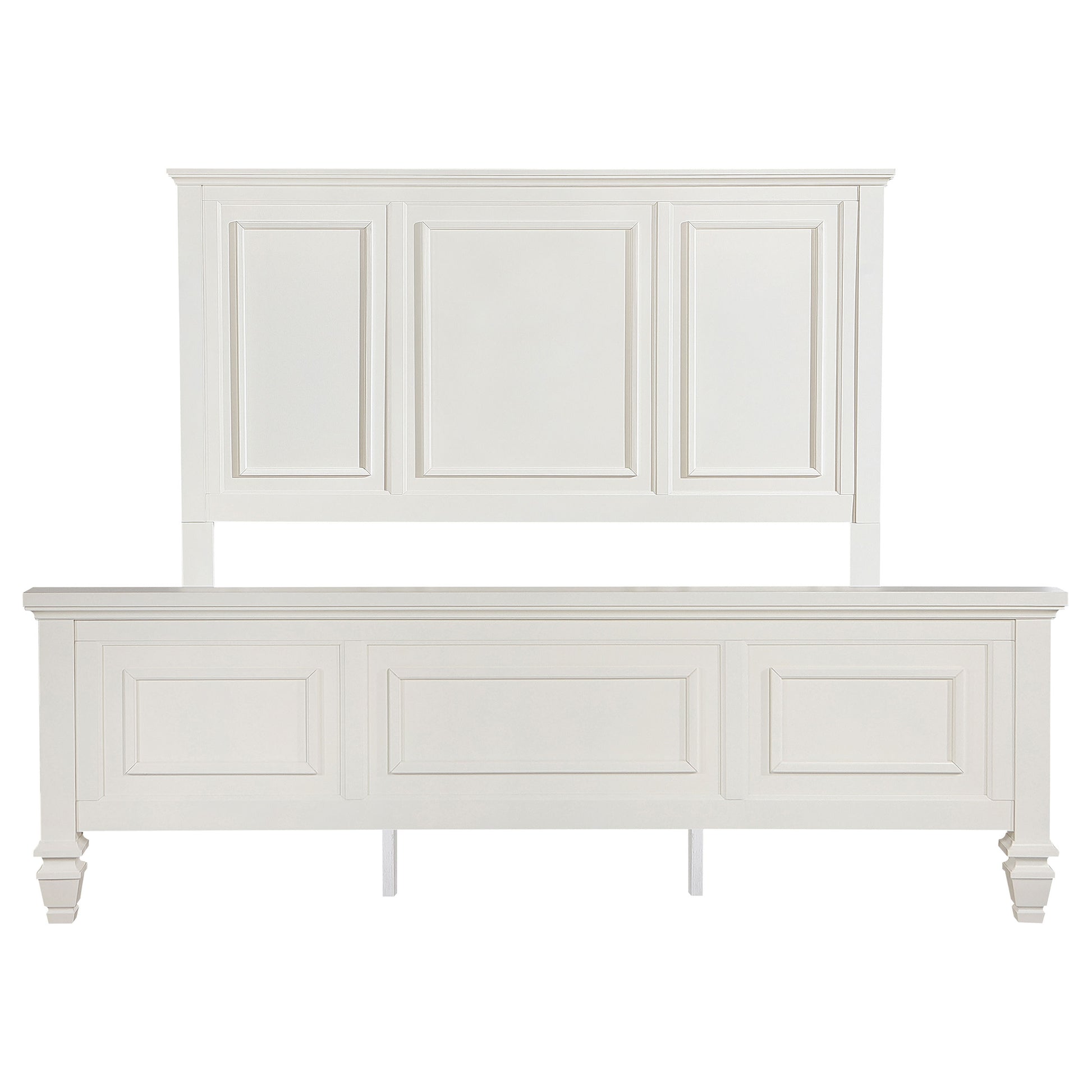 King Panel Bed Cream White Wood Frame 63" for Bedroom