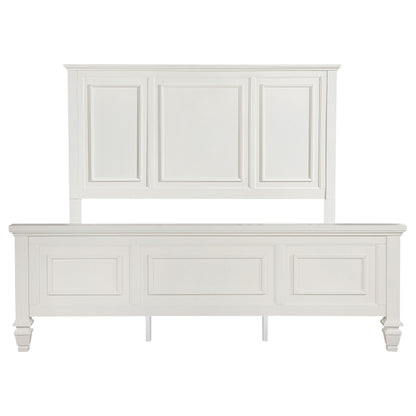 King Panel Bed Cream White Wood Frame 63" for Bedroom