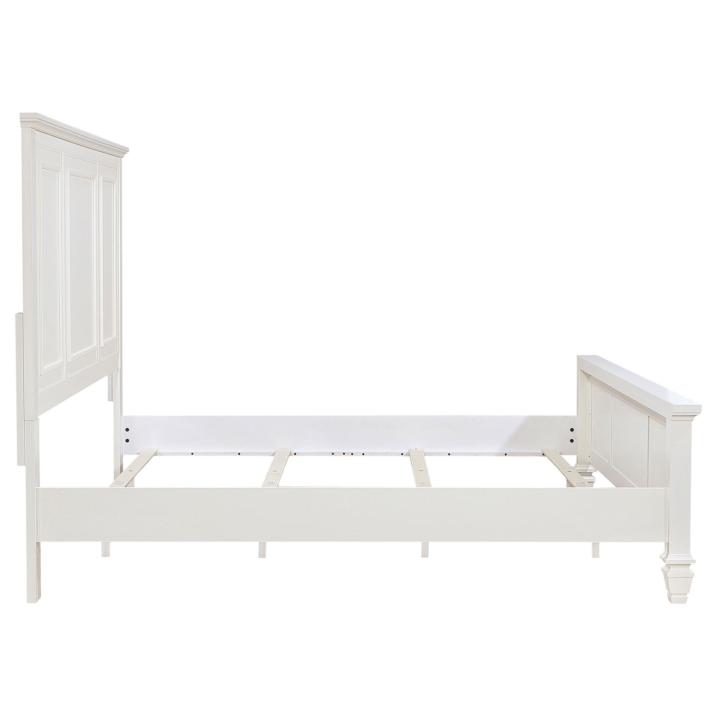 King Panel Bed Cream White Wood Frame 63" for Bedroom