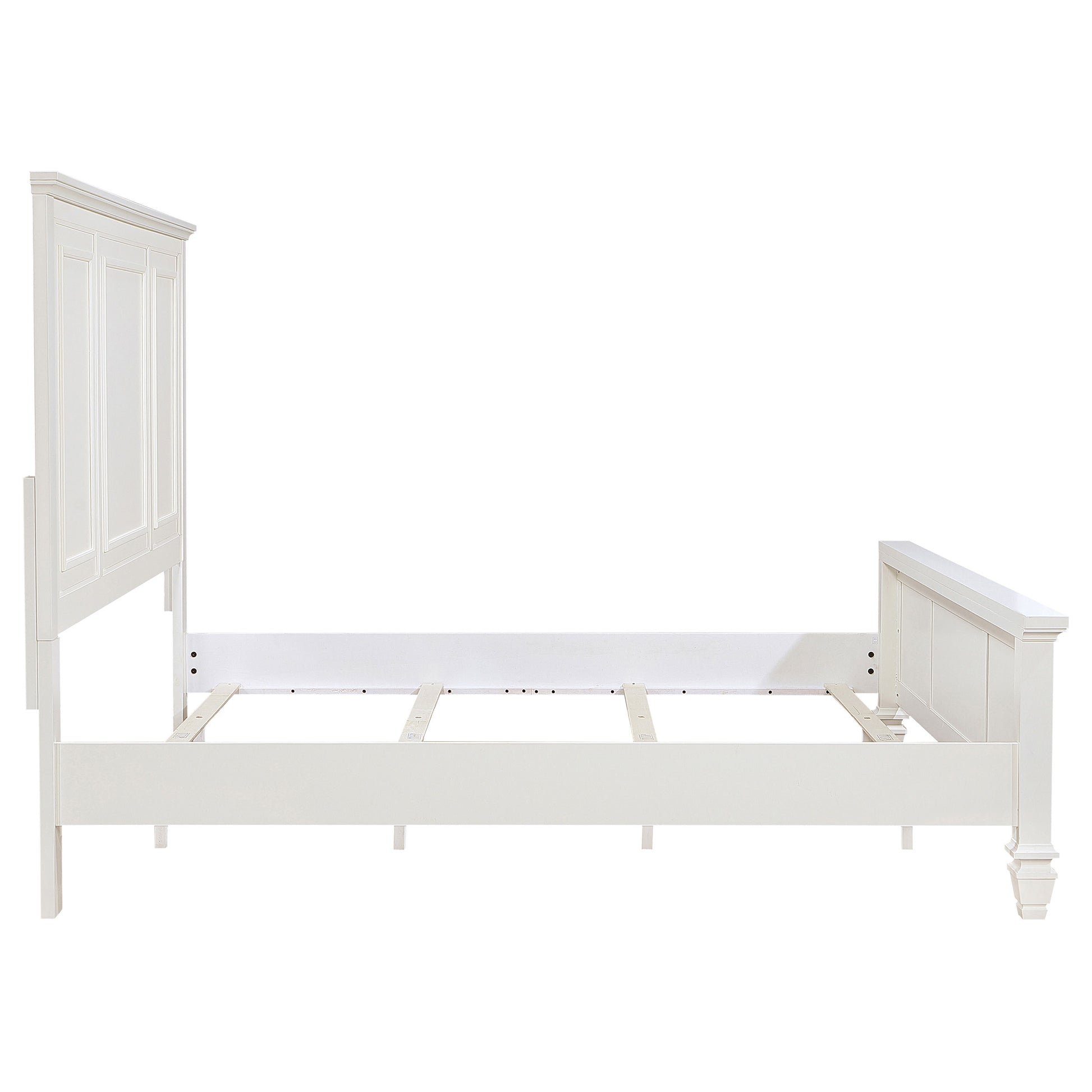 King Panel Bed Cream White Wood Frame 63" for Bedroom