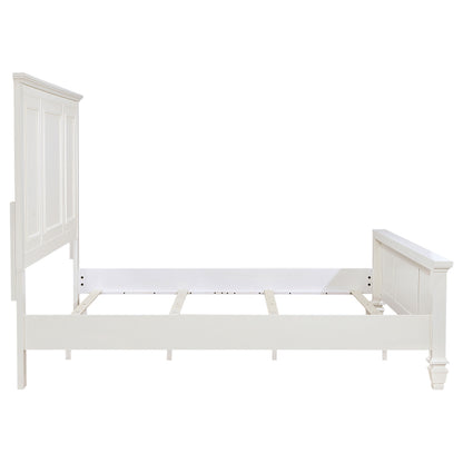 King Panel Bed Cream White Wood Frame 63" for Bedroom