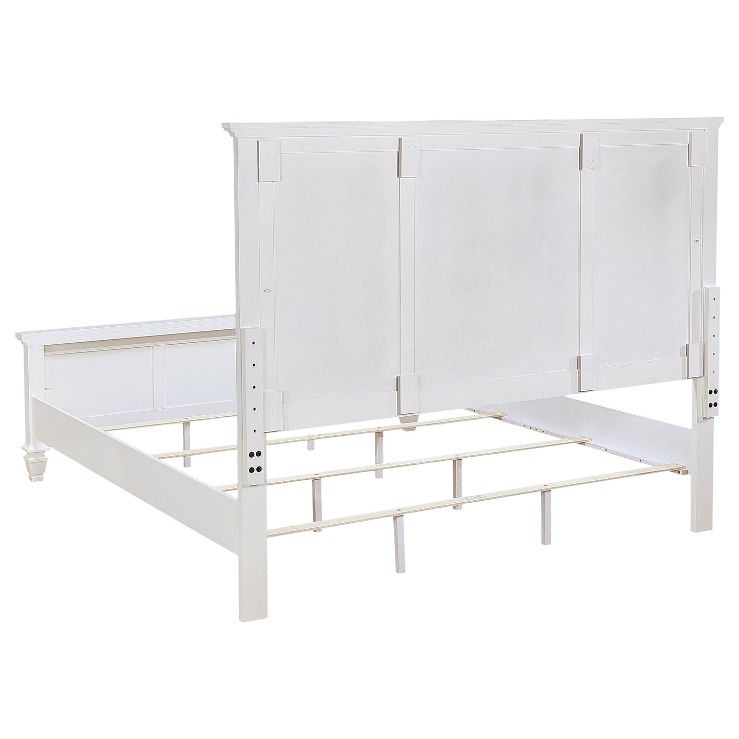 King Panel Bed Cream White Wood Frame 63" for Bedroom