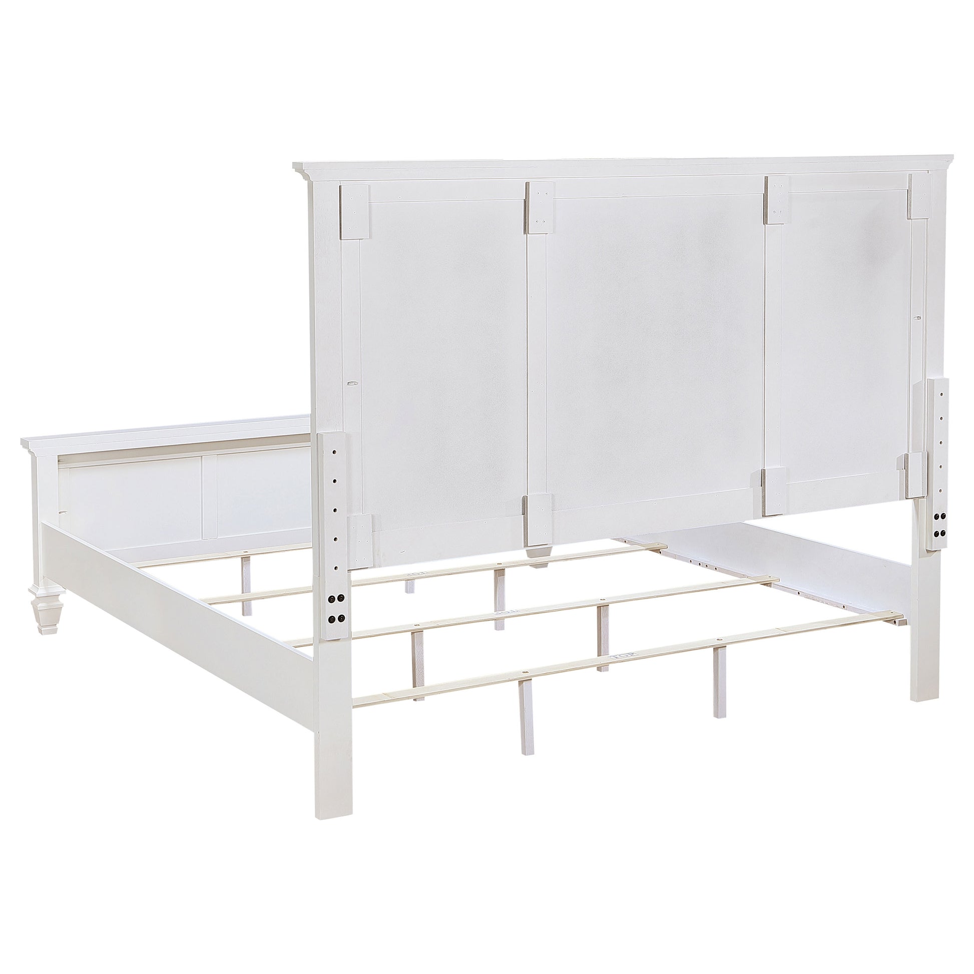 King Panel Bed Cream White Wood Frame 63" for Bedroom