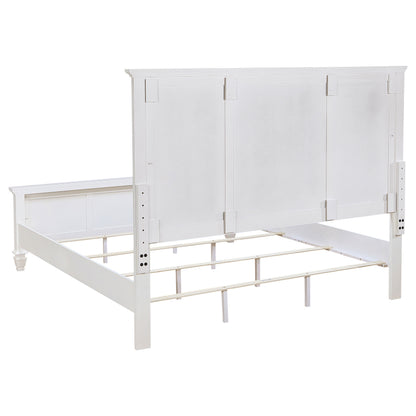King Panel Bed Cream White Wood Frame 63" for Bedroom