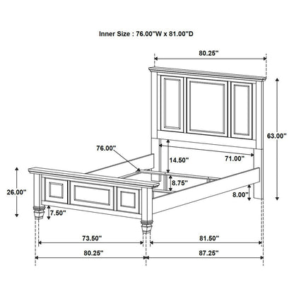 King Panel Bed Cream White Wood Frame 63" for Bedroom