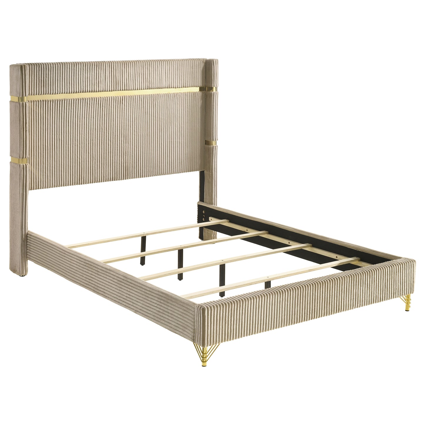 Beige Upholstered Queen Wingback Bed - Classic Modern for Bedroom
