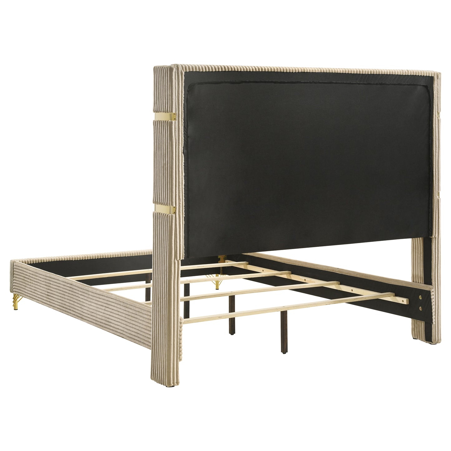 Beige Upholstered Queen Wingback Bed - Classic Modern for Bedroom