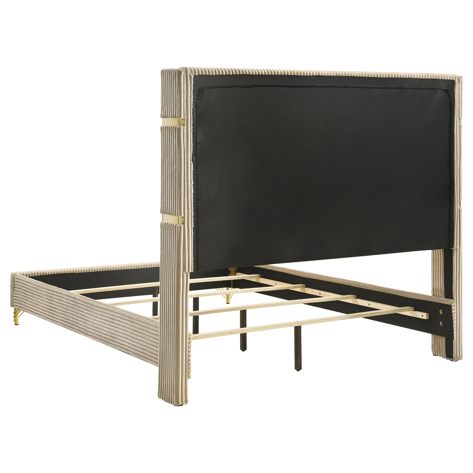 Beige Upholstered Queen Wingback Bed - Classic Modern for Bedroom