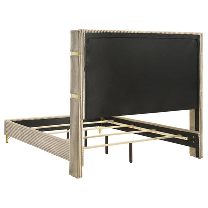 Beige Upholstered Queen Wingback Bed - Classic Modern for Bedroom