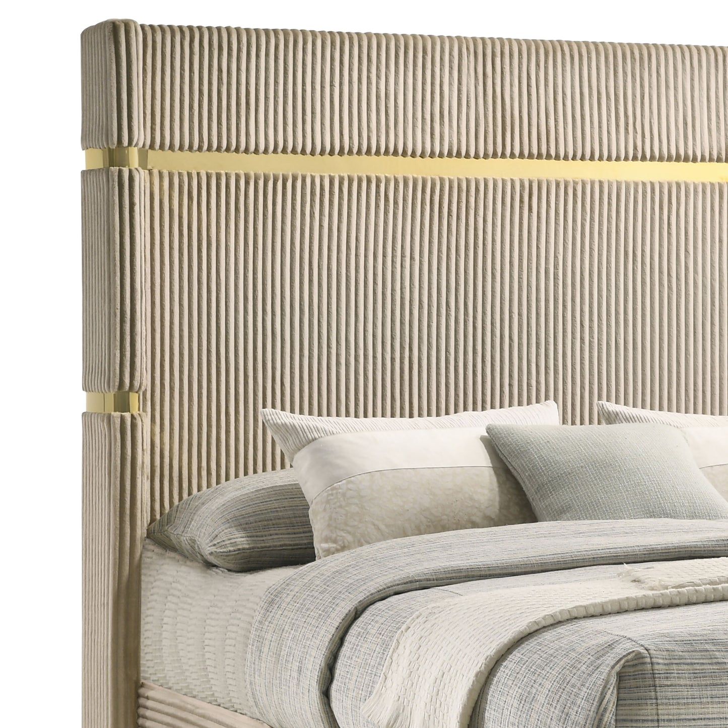 Beige Upholstered Queen Wingback Bed - Classic Modern for Bedroom