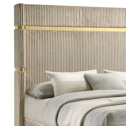 Beige Upholstered Queen Wingback Bed - Classic Modern for Bedroom