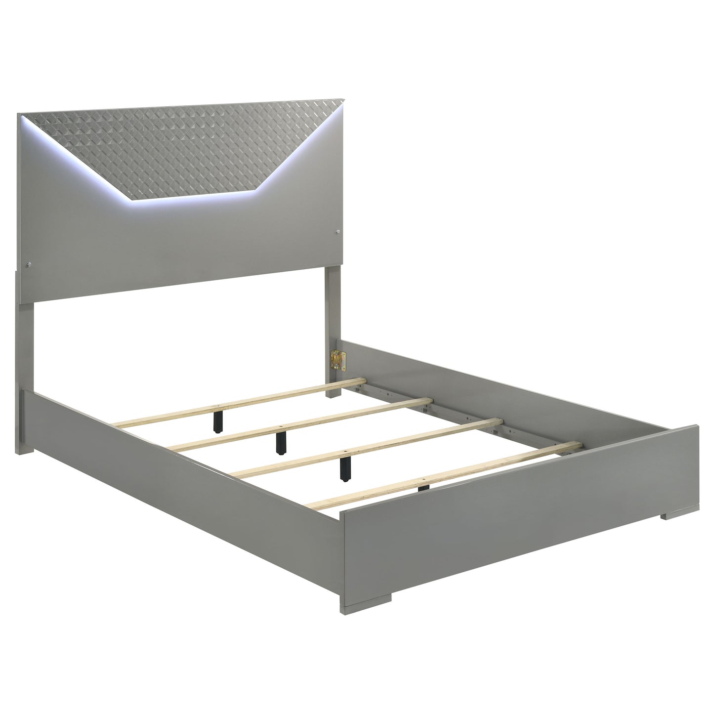 Grey Wood Panel Queen Bed with LED Headboard for Modern Bedrooms